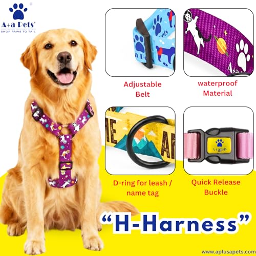 Image of A+a Pets' H-Harness for Dogs, Cats | Soft Premium Waterproof (Beachy Vibes, L)