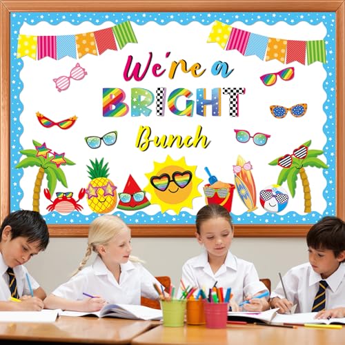Image of gisgfim Sun Sunglasses Bulletin Board Decorations Summer Hawaiian Paper Cutouts Tropical We're A Bright Bunch Classroom Bulletin for Back to School Teacher Student Door Wall Chalkboard Decor Supplies