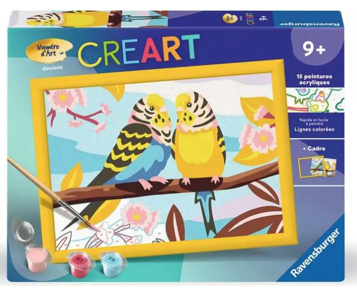 Ravensburger CreArt Kids 18x24cm - Art Number - Parakeets - Paint by Numbers Kit - Ages 7 and Above - 25967