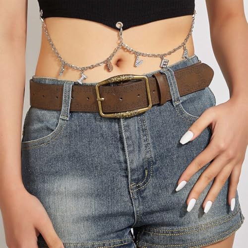 Western Belt for Jeans Vintage Brown Leather Belts Cowgirl Belts for Women3