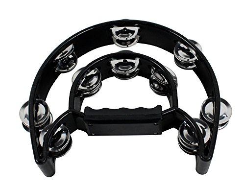 YMC TAM20-BLACK Double Row Tambourine - Metal Jingles Hand Held Percussion Ergonomic Handle - Thumbnail 3