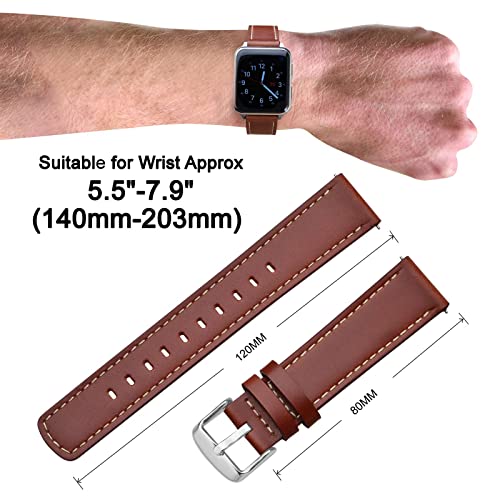 Image of ANNEFIT 20mm Watch Band, Quick Release Genuine Leather Replacement Strap (Red Brown)