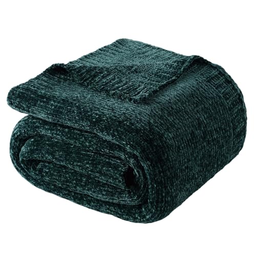 BATTILO HOME Dark Green Throw Blanket for Couch Sofa Bed, Cozy Warm Green Chenille Knitted Blanket for Christmas Decor, Soft Decorative Christmas Blankets and Throws, 51" x 67" by BATTILO HOME - Used condition - CA$27.69