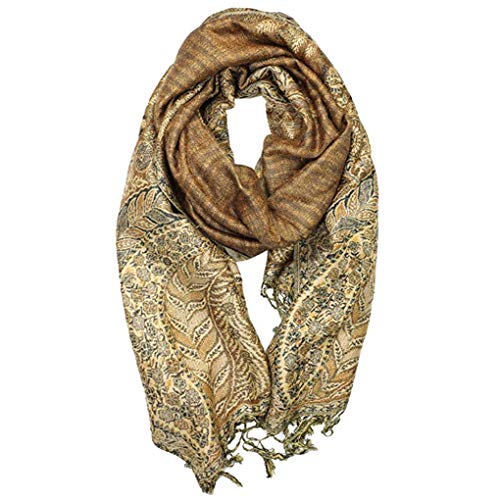 Luxurious Double Layered Jacquard Big Paisley Pashmina Shawl Wrap Scarf (Goden)