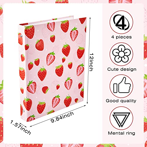Fainne 4 Pcs Fruit 3 Ring Binder Cute Binder Lemons Strawberry Watermelon Orange Decorative 1 Inch Binder 1 Inch Round Ring With Interior Pockets For School Office A4 Paper, 9.84 X 1.57 X 12 Inch #TOP1