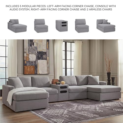 Image of Signature Design by Ashley Modular Sectional Sofa with Audio Console