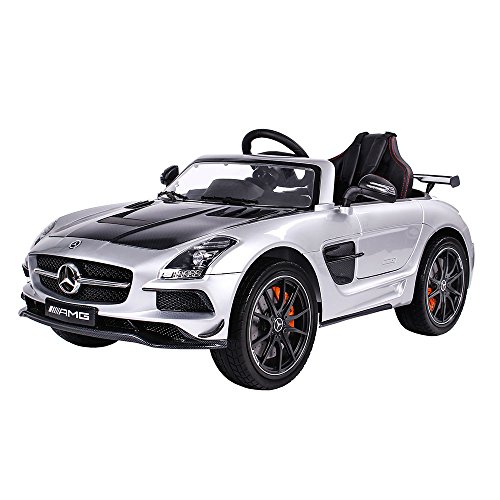 moleo- Mercedes SLS AMG - Coche eléctrico para niños con 2 Motores y Mando a Distancia, Color Plateado, Plata (5902860650942)