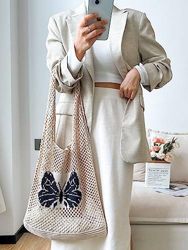Image of ENBEI Beach Bag Crochet Tote bag for Women,Aesthetic Boho Large Bag,Foldable&Lightweight,Shopping,Beach,Travel,Daily Use