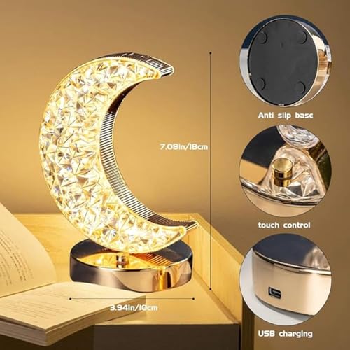 Image of K D 3D Crystal Star Night lamp | USB Powered Star Light Decorative Lamp for Bedroom, Living Room & Gifts with USB Powered (Crystal Moon Light)
