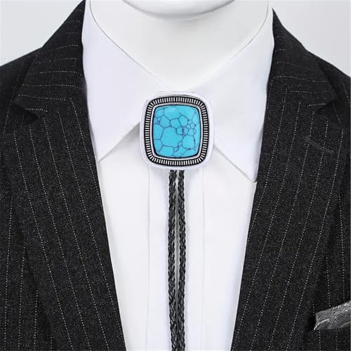 Image of Turquoise Bolo Tie for Men, Leather Braided Necktie Western Cowboy Bola Tie Costume Accessories for Men Women
