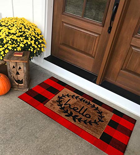 Ukeler Cotton Buffalo Check Rugs Red And Black Plaid Rug Decorative Washable Kitchen Rugs Hand-Woven Buffalo Checkered Porch Rugs Door Mat, 51.2''×23.6'' #TOP1