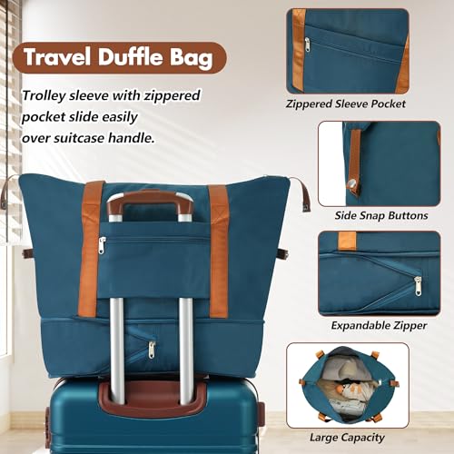 Hardshell Luggage Sets with Bags Lightweight Suitcase Double Spinner Wheels with TSA Lock,Single Vintage Luggage 24 IN (Blue + ABS)4