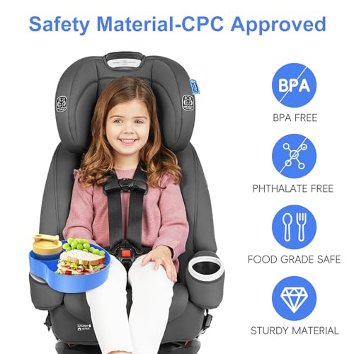 Image of [2 Pack] Kids Car Seat Travel Tray: Carseat Snack Tray for Food Eating, Baby Snacks Plate for Toddlers with Cup Holder Bases, Kids Road Trip Essentials, Blue