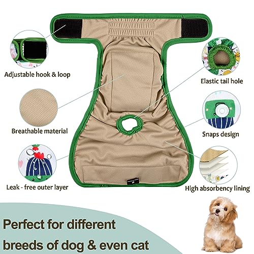 Image of Washable Female Dog Diapers - Premium Reusable Diapers for Doggie in Heat - Highly Absorbent Dog Diapers Female for Pet Incontinence with Adjustable Snaps (Cactus,S)