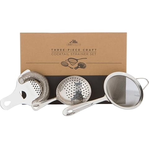 A Bar Above Professional Cocktail Strainer Set - 3 Piece Bundle Includes Hawthorne Strainer, Julep Strainer & Fine Mesh Strainer – Rust Proof Stainless Steel Strainer for Home & Professional Bartender Cover