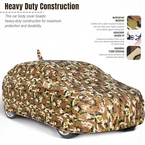 Image of Pivalo Car Body Cover for Hyundai Elite i20 All Models (2014-2020) 100% Waterproof with Mirror & Antenna Pocket Triple Stitched Dustproof Heat Resistant UV Protection (Military /Jungle /Camouflage)