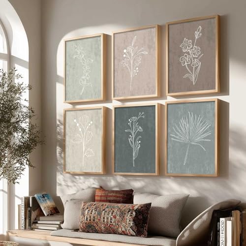 Image of kotart - Floral line art Painting for Living Room Bedroom Office Decor - Premium Digital Paintings with Frame Home Decoration - Wall - (Pack of 6 Multicolor) (14X20 Inch, C)