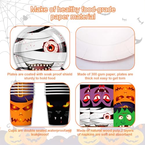 Halloween Party Tableware Set for 10 Halloween Paper Plates & Balloons Kit with Plates,Cups,Napkins,Tablecloth, Banner & Foil Balloons Trick-or-Treat Theme Party Supplies for Kids & Adults - Image 3