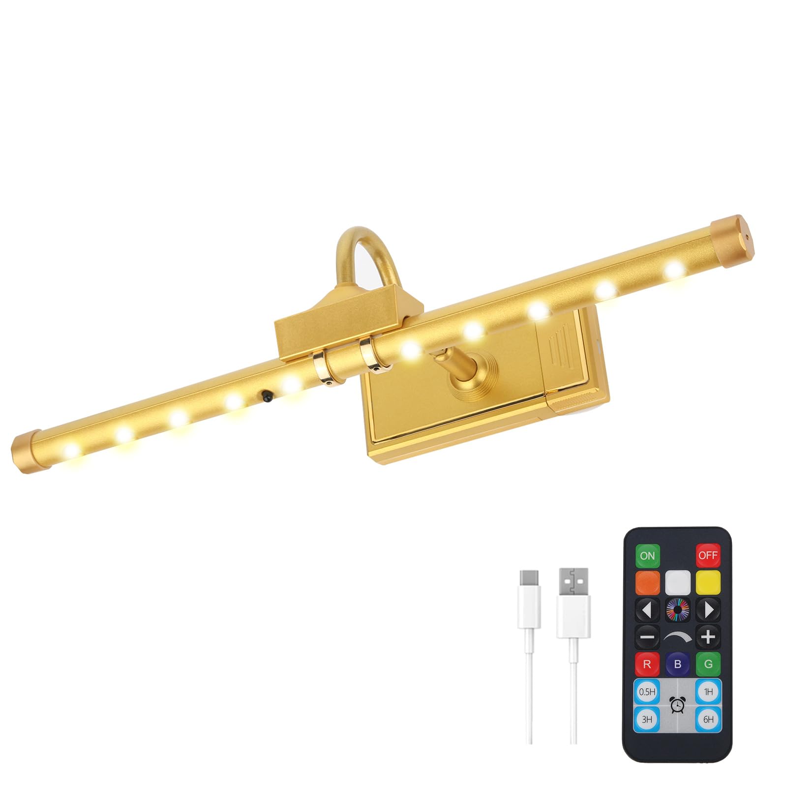 Picture Light with Remote Control, 16In Rechargeable Painting Light Accent Light with Timer, stepless dimming, 3 Light Modes for Wall Paintings, Dartboard, Potrait, Picture Frame