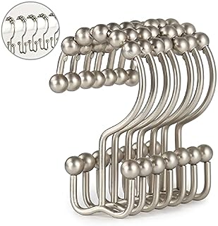 Shower Curtain Hooks, Goowin Shower Curtain Rings, Stainless Steel Shower Curtain Hooks Rust Proof Free Sliding Double Shower Hooks for Curtain, Shower Curtains & Liners (Matte Nickel)