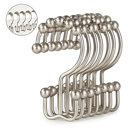 Goowin Duschvorhang-Haken, Edelstahl-Duschvorhang-Ringe, rostfreie Doppelduschhaken für Vorhang, Duschvorhänge & Liner (mattes Nickel) Cover