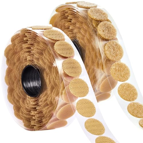 Image of ECOHomes (3 /4 Inch Dots, 200 Sets) Strips with Adhesive for Fabric, Tan | No Sew, Stick On for Fabric, Sticky Back for Clothes, Curtains, Heavy Duty, Double Sided Hook and Loop Hem Tape Fasteners