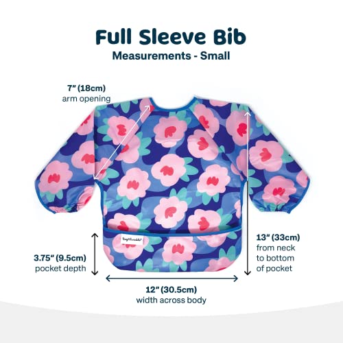 Image of Tiny Twinkle Long Sleeve Bib for Babies & Toddlers | Waterproof Smock Bib for Eating | Machine Washable & Mess-Proof Feeding Essentials | Newborn Shower Gift (Floral Blue, 6-24M)