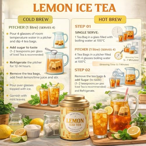 Image of Sancha Lemon Iced Tea | 25 Pyramid Bags | Refreshing Summer Drink | Real Tea Leaves with Natural Citrus Aroma | Sugar-Free | Not Instant