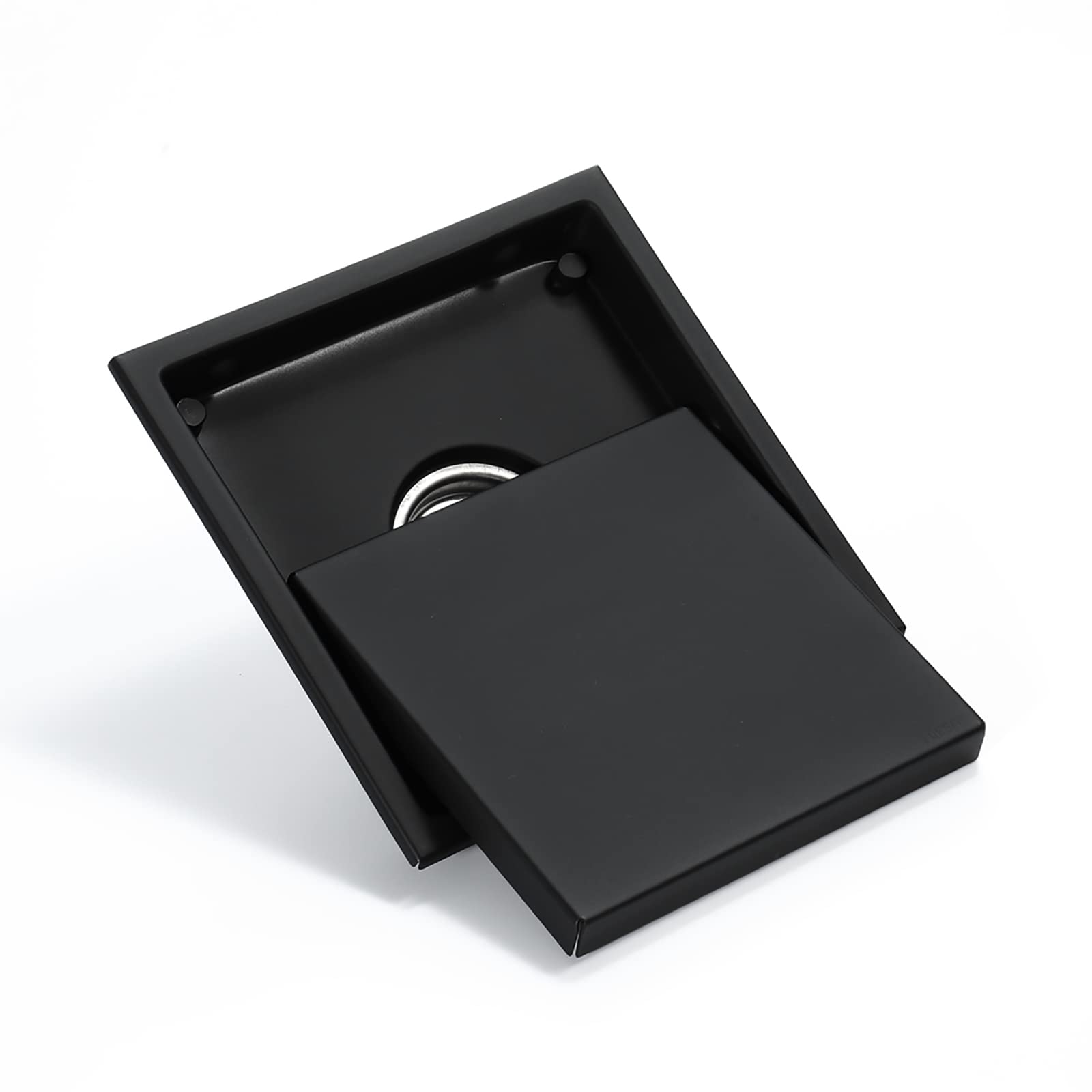 Caniveau de Douche carré de 15 cm avec Grille d'insertion pour carrelage, caniveau de Douche carré avec Filtre à Cheveux, caniveau de Douche en Acier Inoxydable 304 pour Salle de Bain, Noir