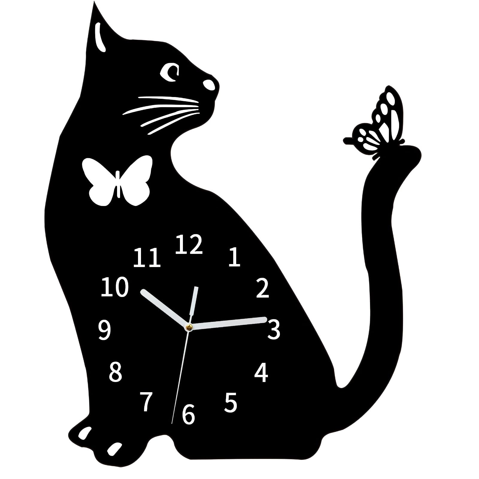 Zxfdsfdbnm Cartoon Cats Clock for Kitchen Decorative Clock Wood Wall Clocks Battery Operated None Ticking Home Decors Silents Battery Operated None Ticking
