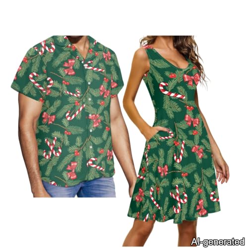 Image of Dreaweet Summer Dresses for Women A-Line Sleeveless Flowy Sun Dresses,Men's Casual Button-Down Shirts,Couple Matching Outfits