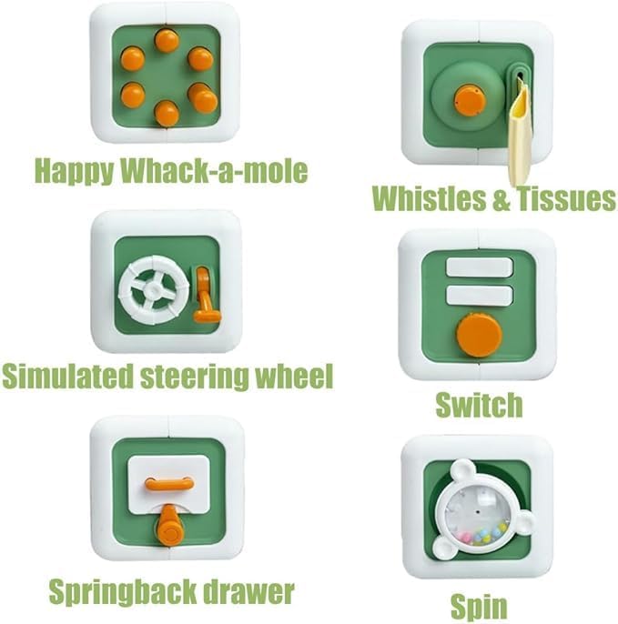 Image of Busy Cube for Kids Montessori Toy Sensory Busy Board Travel Toy for Toddlers (Green)
