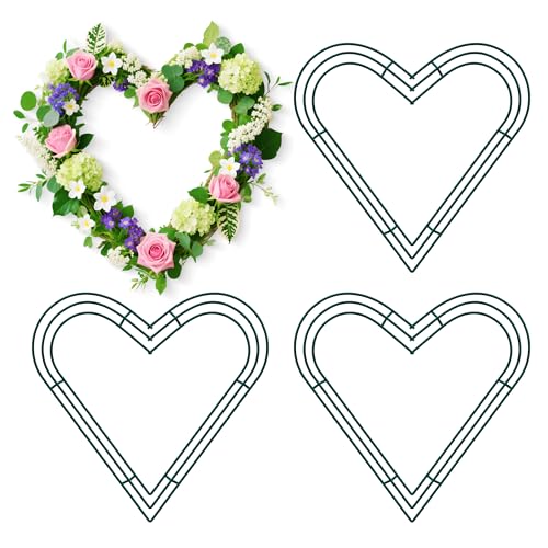 Thealyn 4 Pack 12 Inch Heart Shaped Wire Wreath Frame, Metal Floral Hoop Ring for DIY Crafts, Valentine's Day Wedding Christmas New Year Party Home Door Decoration (Green)