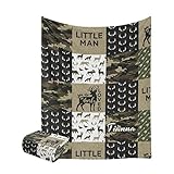 XOZOTY Personalized Little Antler Man Woodland Camouflage Baby Blanket with Name Text Custom Newborns Infants Swaddling Blankets for Boys &Girls Shower Birthday Gift 30 X 40 inches