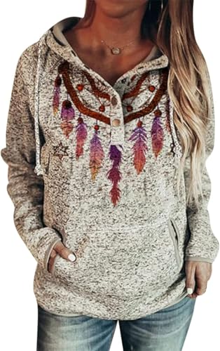 FENXIXIONE Femmes Motif Hibou Sweat à Capuche Style Ethnique Occidental Imprimé Loup Sweat à Capuche Animal Manches Longues Pull Top Avec Poche (S,# 2)