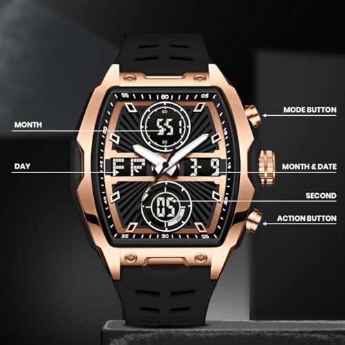 Image of V2A Impact-KUBIX 5410 Analog-Digital Watch for Men | Trendy Tonneau Shape | Bold Fashion Performance Watch with 3 Time Zones, Countdown, 50M Water Resistance, Alarm & Stopwatch