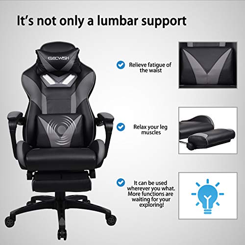 ELECWISH Ergonomic Swivel Video Game Chairs High-Back Office Chair w/PU Leather and Adjustable Armrests (Grey)