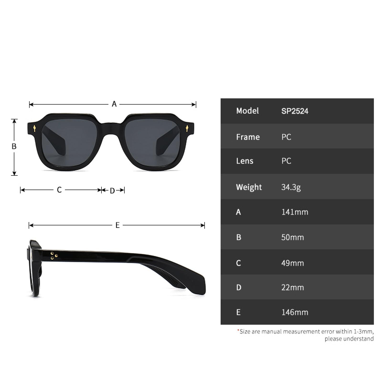 Occhiali da sole con protezione UV400 | Rivetti in metallo, lenti sfumate punk | per donna e uomo, sport all'aria aperta e guida