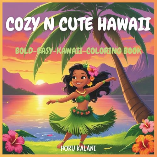 COZY N CUTE HAWAII: A Kawaii Coloring Book for Adults, Teens and Kids with Charming Characters and Easy-to-Color Tropical Scenes for Unwinding and Relaxation.