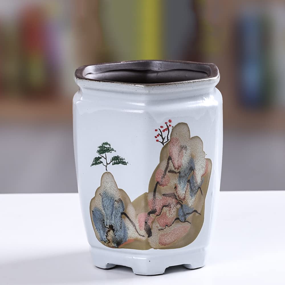DFGHNBVC 4.7in Succulent Planter Pot White Ceramic Flower Pot Indoor and Outdoor Hand-Painted Planter Chinese classical vase Illustration decoration,E