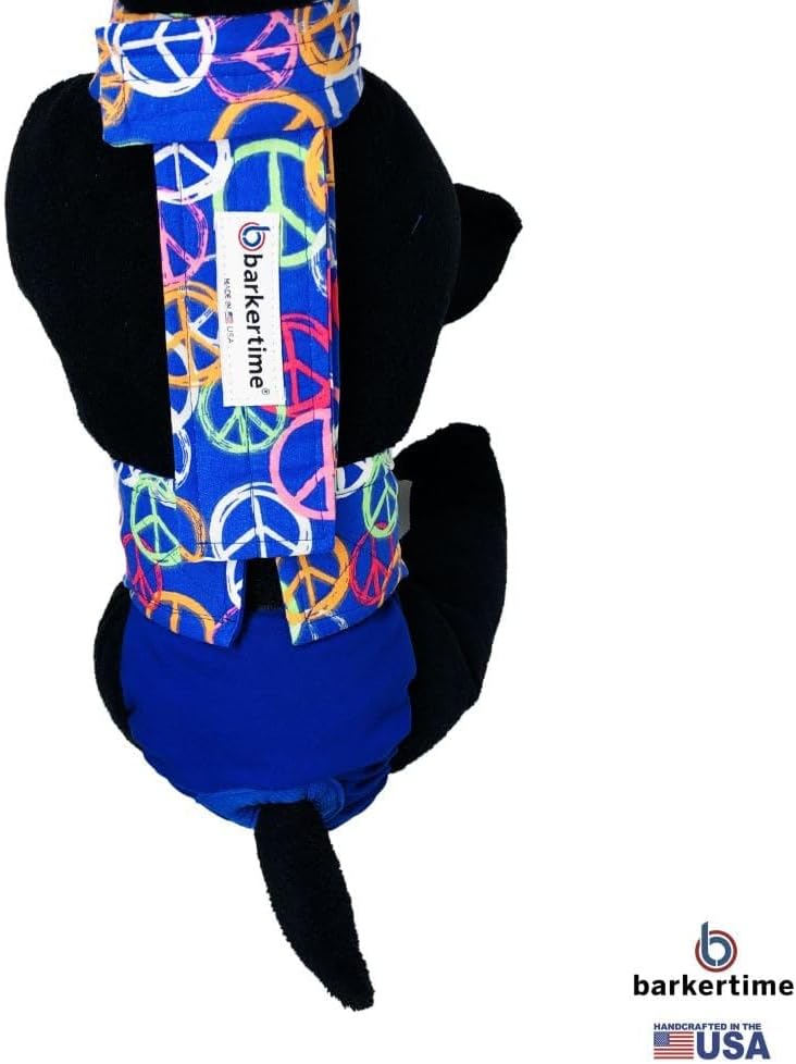 Colorful Peace Sign on Blue Dog Diaper Overall, XXL, with Tail Hole - Made in USA
