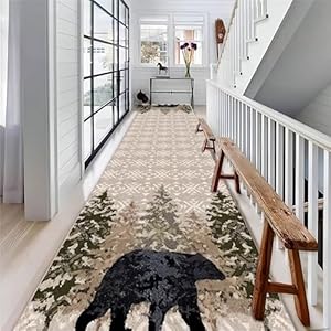 Vintage Farmhouse Black Bear Hallway Rug Runners, 2x10ft, Rustic Cabin Forest Woodland Entrance Carpet, with Non Slip Backing Washable Rug, Non Slip Pet Friendly Rug for Hardwood Floors Runner Vintage Farmhouse Black Bear Hallway Rug Runners 2x10ft Rustic Cabin Forest Woodland Entrance Carpet with Non Slip Backing Washable Rug Non Slip Pet Friendly Rug for Hardwood Floors Runner