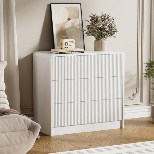 Image of Furniway White Nightstands Set of 2, 32 inch Modern 3 Drawer Bedside Table with Storage, Large Night Stand for Bedroom