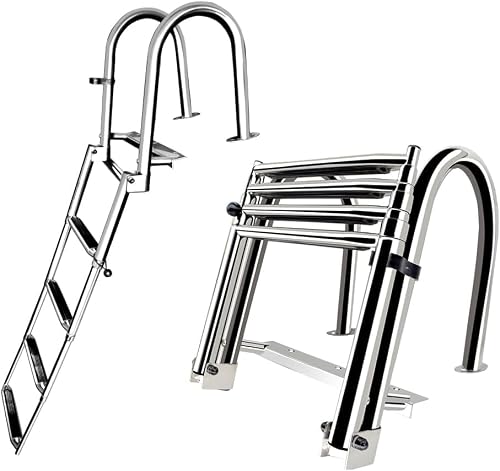 Scaletta Bagno Scaletta Barca Inox 4 Gradini Scala Telescopica Con Antiscivolo, Corrimano E Ampia Pedaliera, Scalette Barche Pieghevole Piscina Ponte Galleggiante Marina Drop Boat