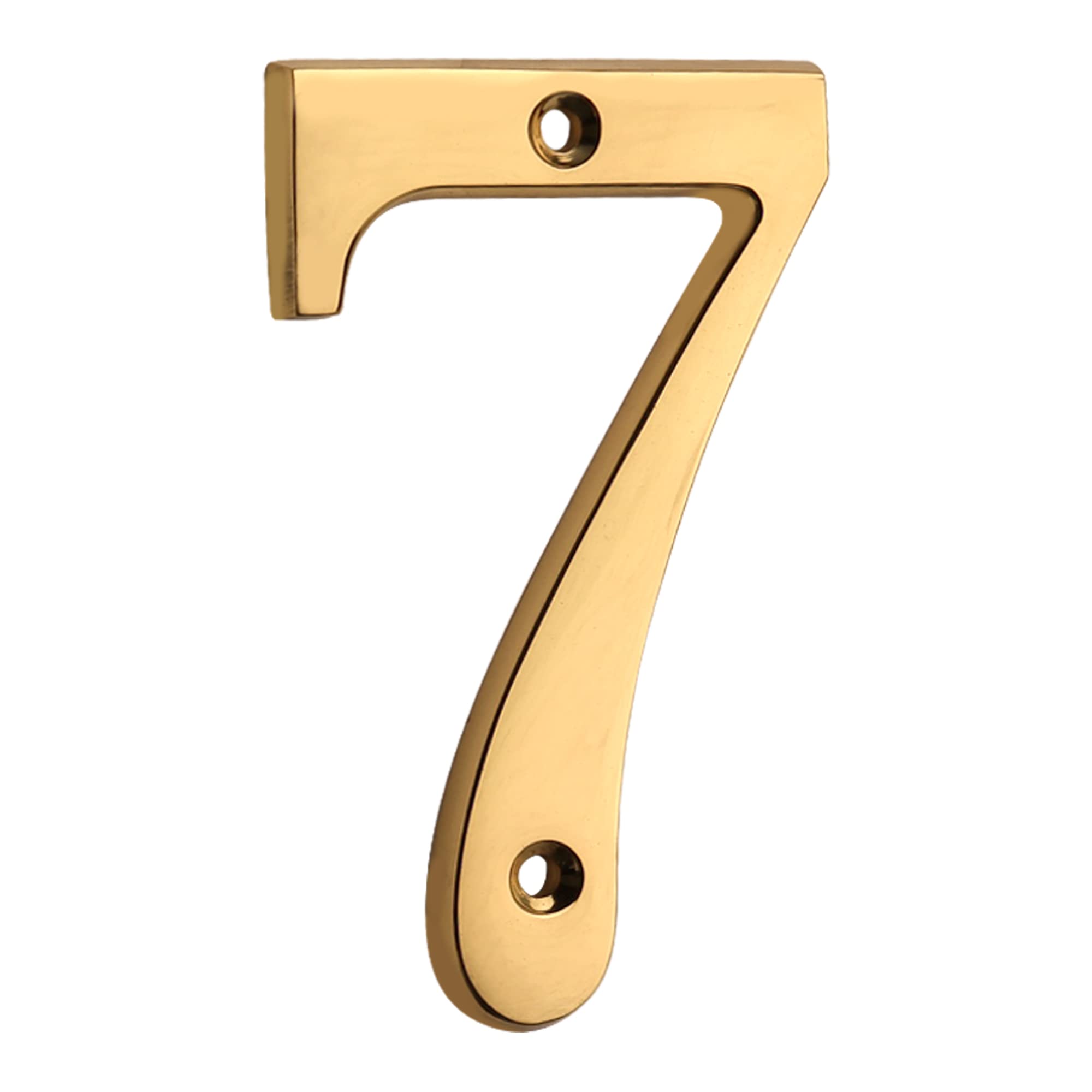 HASWARE 4 Inch Curvy House Number - Polished Brass Finish Stylish Door Numbers Signage Plaque Street Home Address Numerals (7)