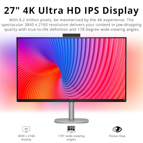 Image of HP OmniStudio X 27 inch 4K UHD All-in-One Desktop, Intel Ultra 7 256V, 16GB RAM, 3TB Storage(2TB SSD+1TB Docking Station), Intel Arc Graphics, Keyboard & Mouse, Adjustable Height, Win 11 Pro, Silver