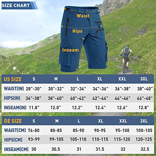 Hiauspor Shorts masculinos de mountain bike stretch MTB secagem rápida com bolso de zíper (índigo, g