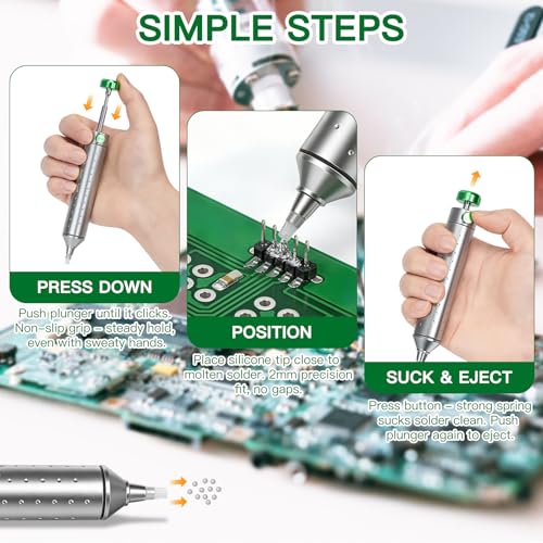 Image of Solder Sucker Desoldering Pump, Manual Desoldering Tool for Engineer with Self-Cleaning Anti-Clog Mechanism, Spring-Loaded Aluminum Solder Vacuum with Silicone Nozzle for Circuit Board Repair