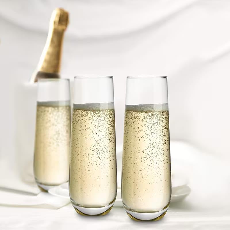 Image of PrimeWorld Stemless Champagne Glasses Set of 6 - 300ml | Crystal Flute Glass Cups for Champagne, Cocktails & Sparkling Wine | Elegant Drinkware for Parties, Weddings & All Occasions