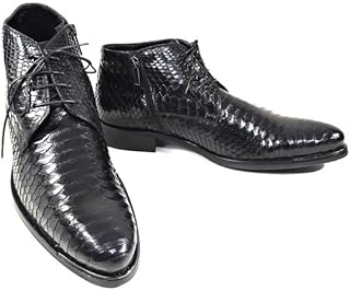 Men's Special Pattern Leather Ankle Boots, Black, Lace-up/Zip Dress Bootie